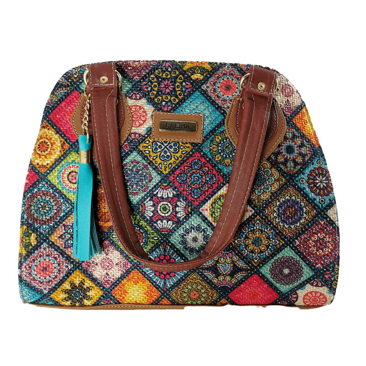 Bolsa de Hombro para Mujer, Artesanal, de Yute, Modelo Ada Cafe Rombos.