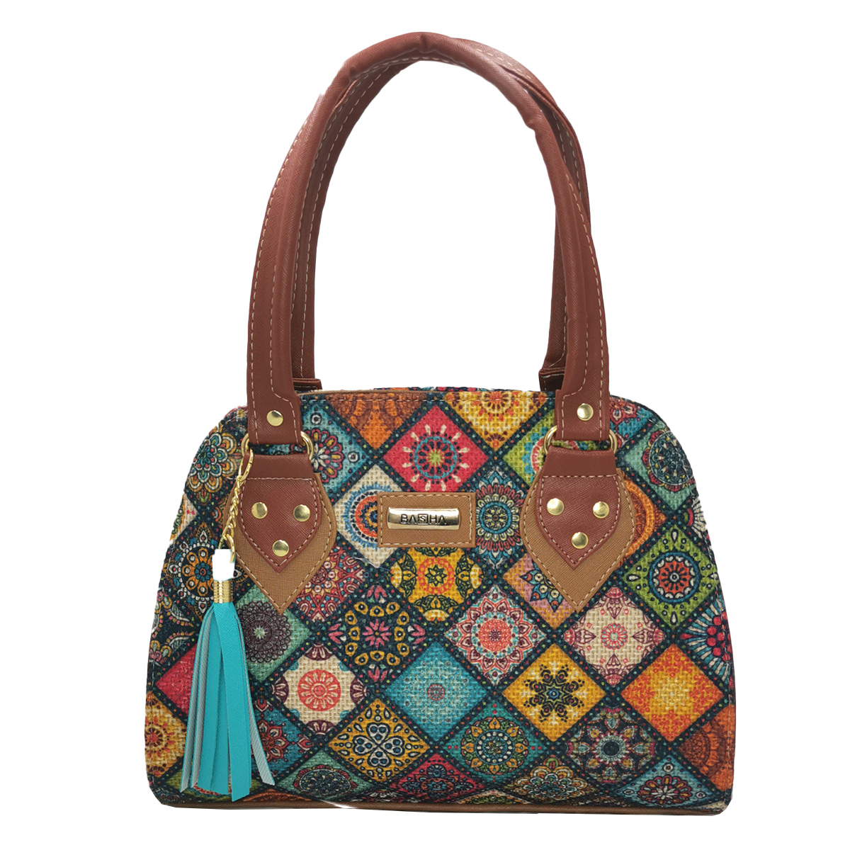 Bolsa de Hombro para Mujer, Artesanal, de Yute, Modelo Ada Cafe Rombos.