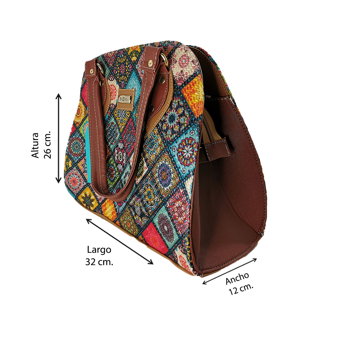 Bolsa de Hombro para Mujer, Artesanal, de Yute, Modelo Ada Cafe Rombos.