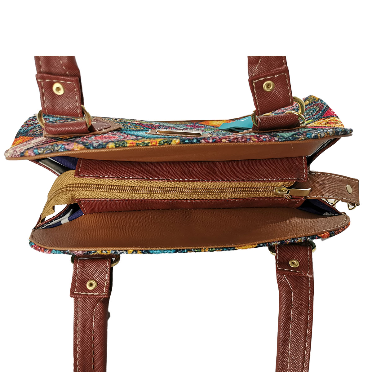 Bolsa de Hombro para Mujer, Artesanal, de Yute, Modelo Ada Cafe Rombos.