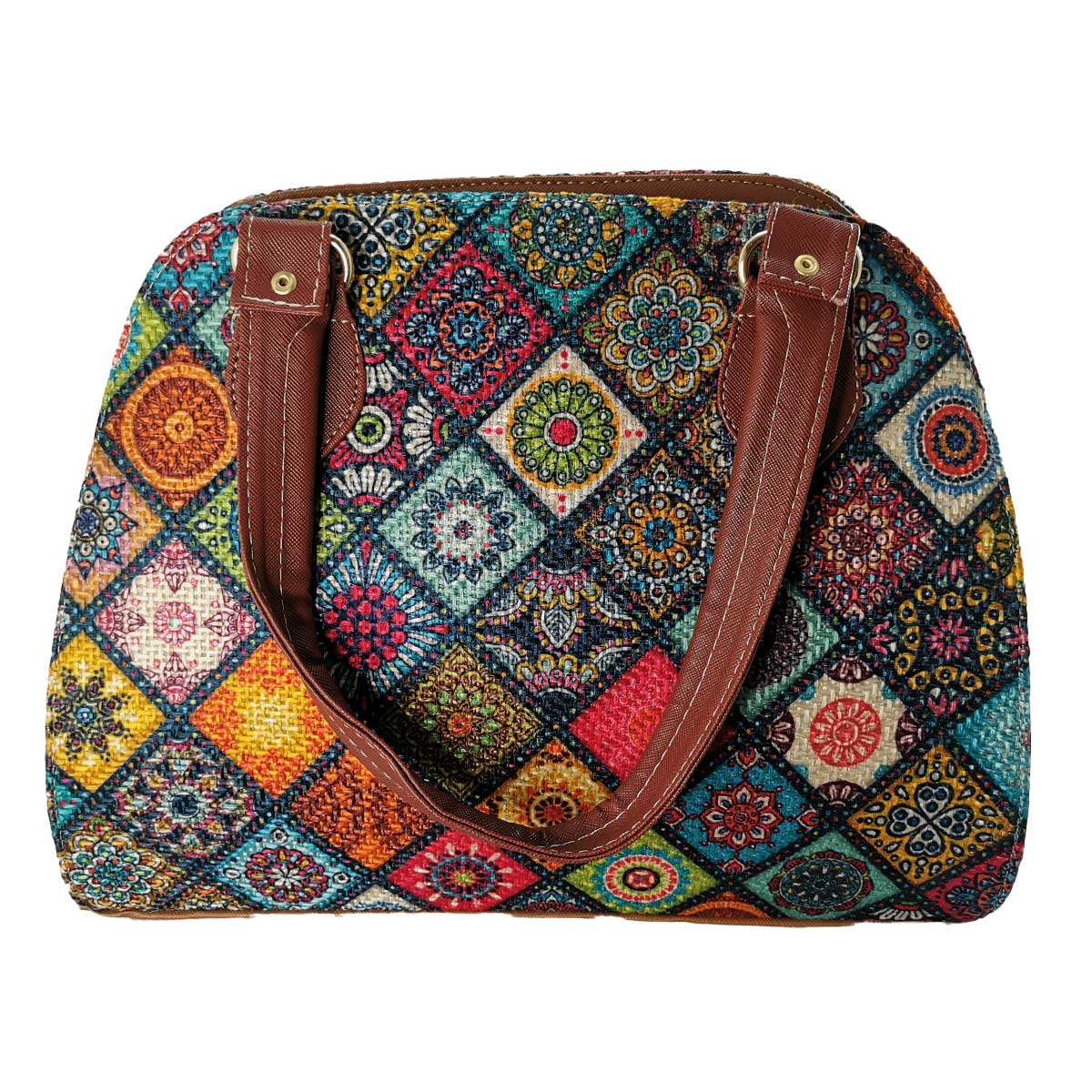 Bolsa de Hombro para Mujer, Artesanal, de Yute, Modelo Ada Cafe Rombos.