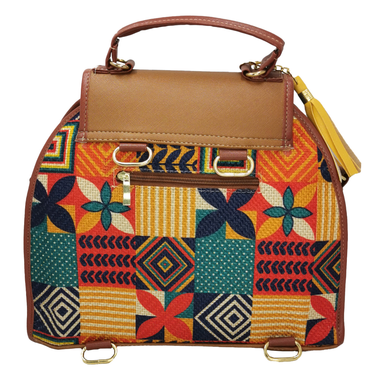 Mochila de Hombro para Mujer, Artesanal, de Yute, Modelo Mochila Cafe Cuadros