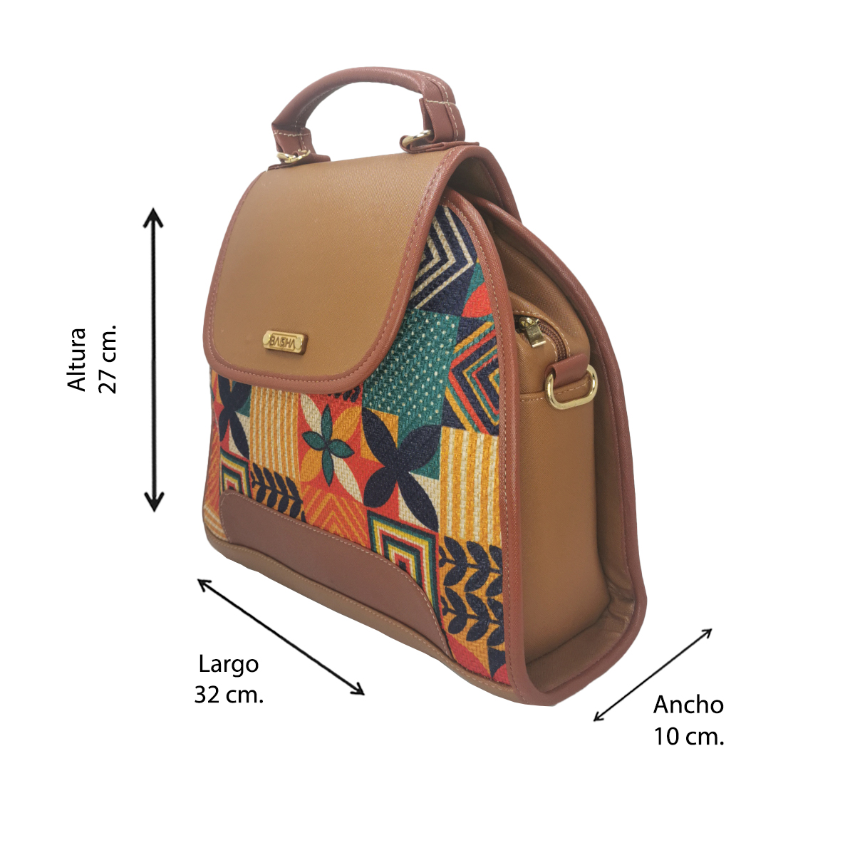 Mochila de Hombro para Mujer, Artesanal, de Yute, Modelo Mochila Cafe Cuadros