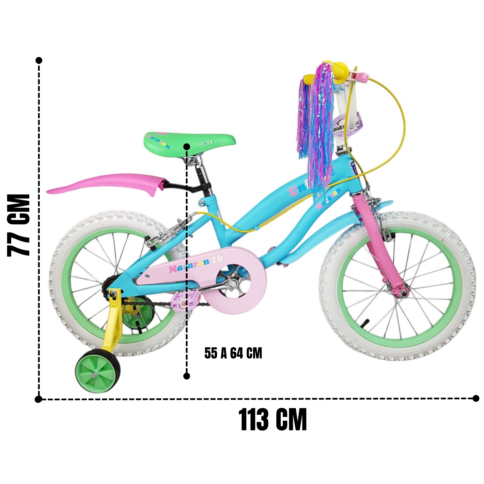 Bicicleta para Niñas R16 Llantas Aire y Entrenamiento Macaron Multicolor.