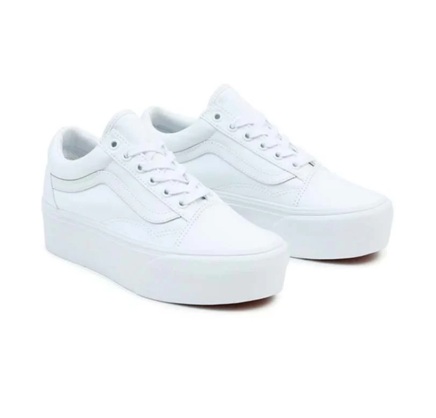 Tenis Casual Vans Old Skool Stac Plataforma Color Blanco Para Mujer.