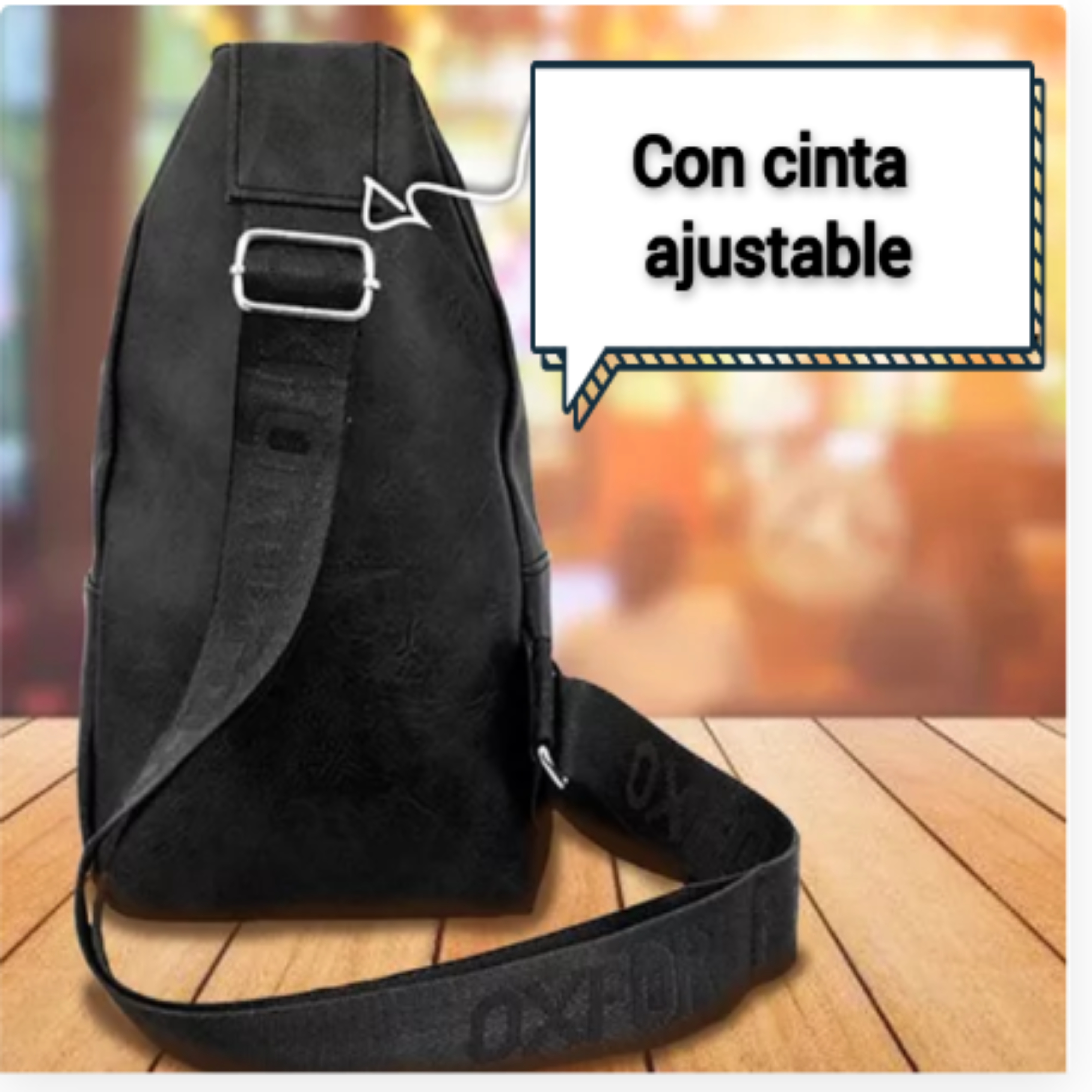 Bolsa Mariconera Polo Opy013 De Vinipiel Negra Asas Color Negro