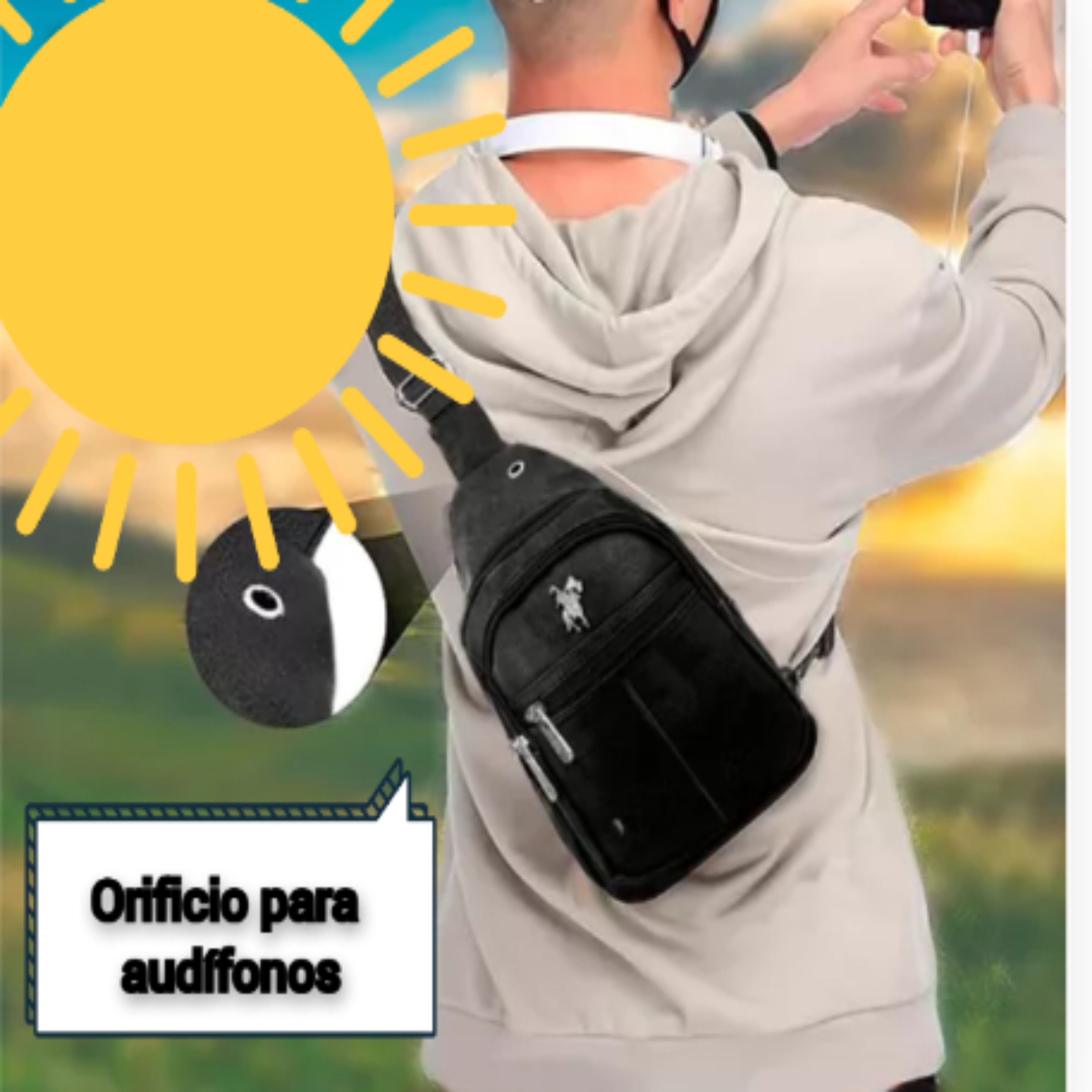 Bolsa Mariconera Polo Opy013 De Vinipiel Negra Asas Color Negro