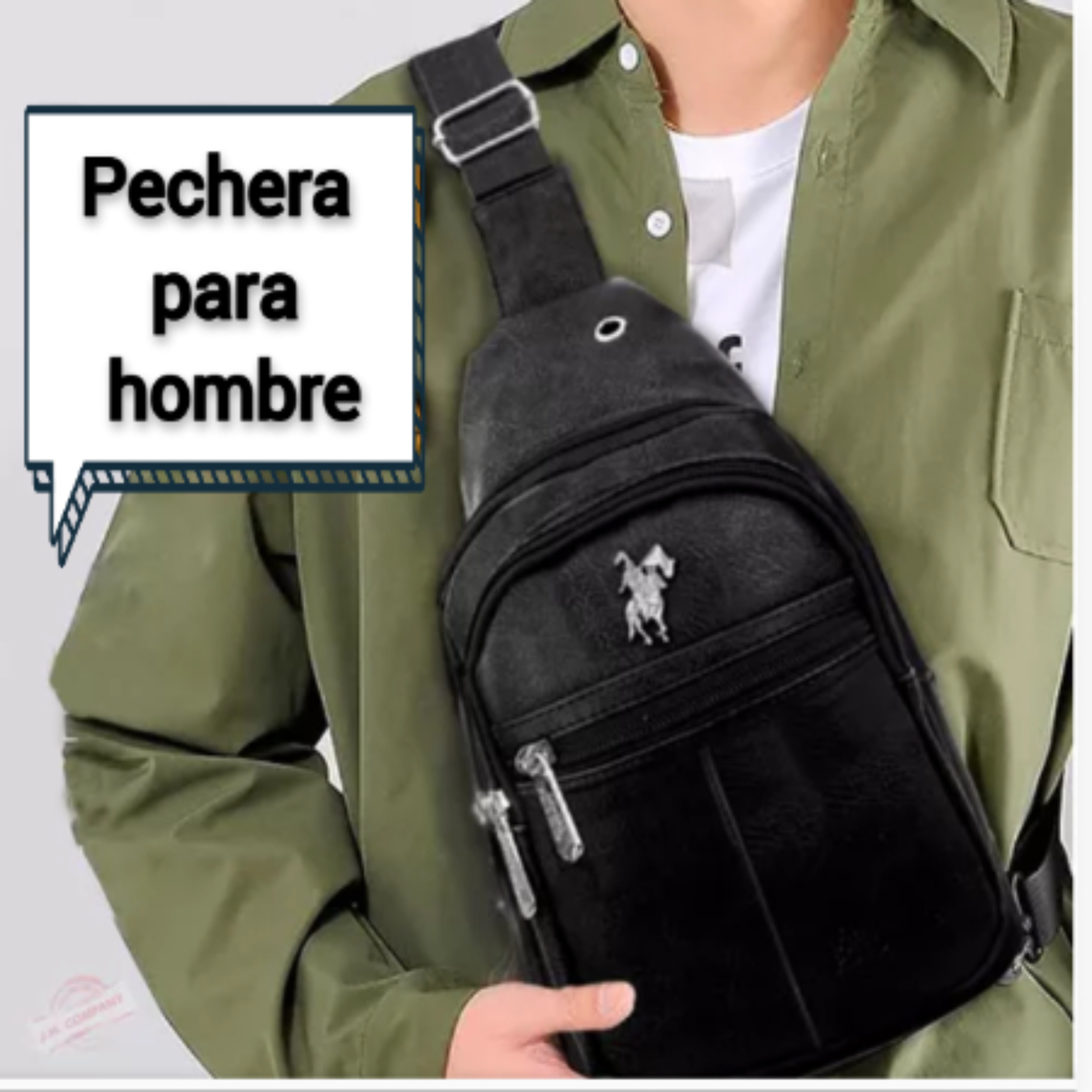 Bolsa Mariconera Polo Opy013 De Vinipiel Negra Asas Color Negro