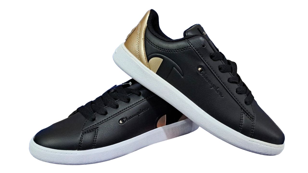 Tenis Casual Champion Pure Color Negro/Dorado Para Mujer