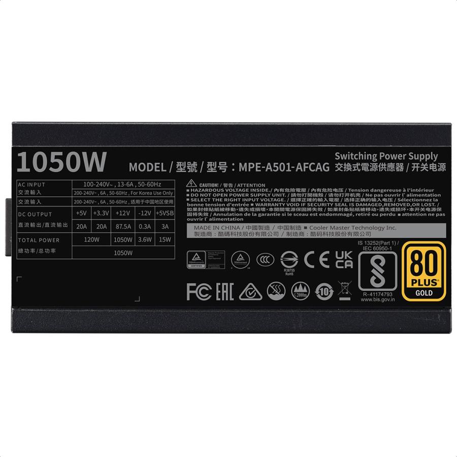 Fuente De Poder Cooler Master MWE Gold 1050 V2 Modular 1050W 80 Plus MPE-A501-AFCAG-3U2