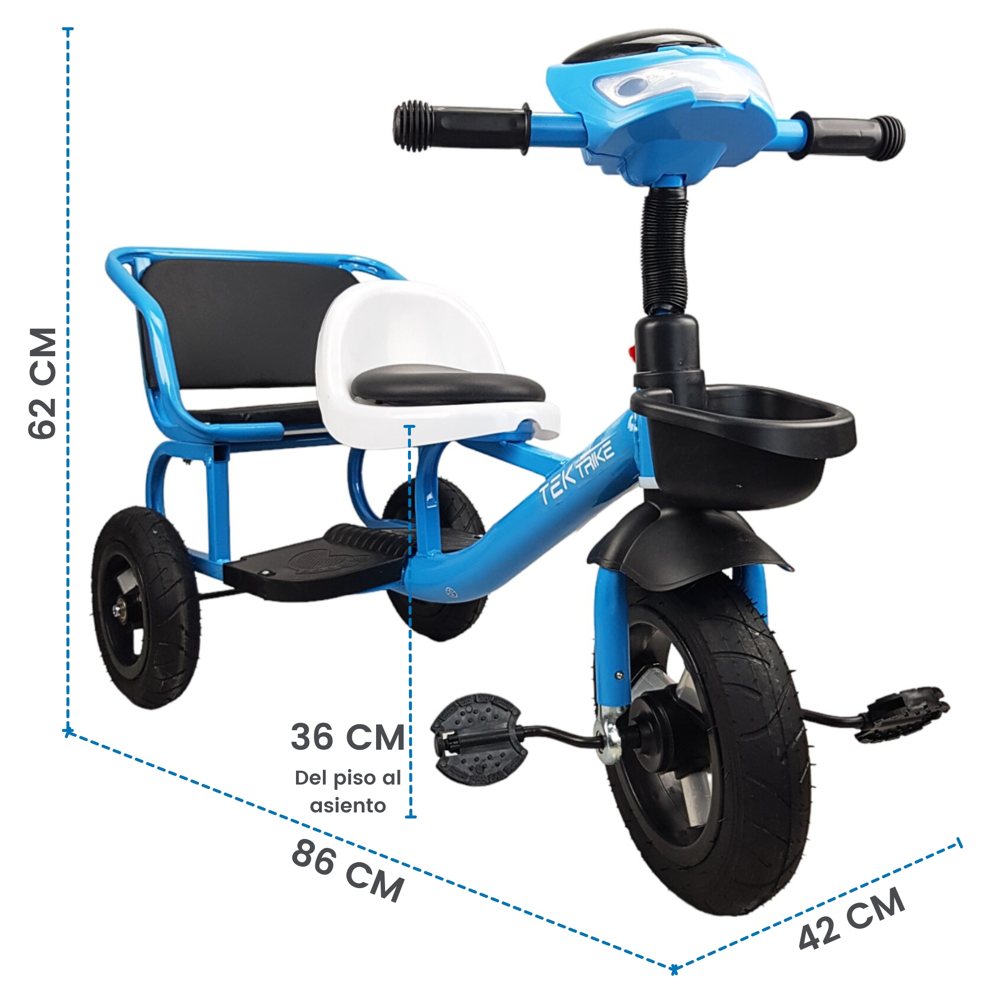 Triciclo Evolutivo Akila Con Asiento Giratorio 360°, Dirección Telescópica, Cesta Y Portavasos, Para Niños De 1 A 5 Años, Color Azul