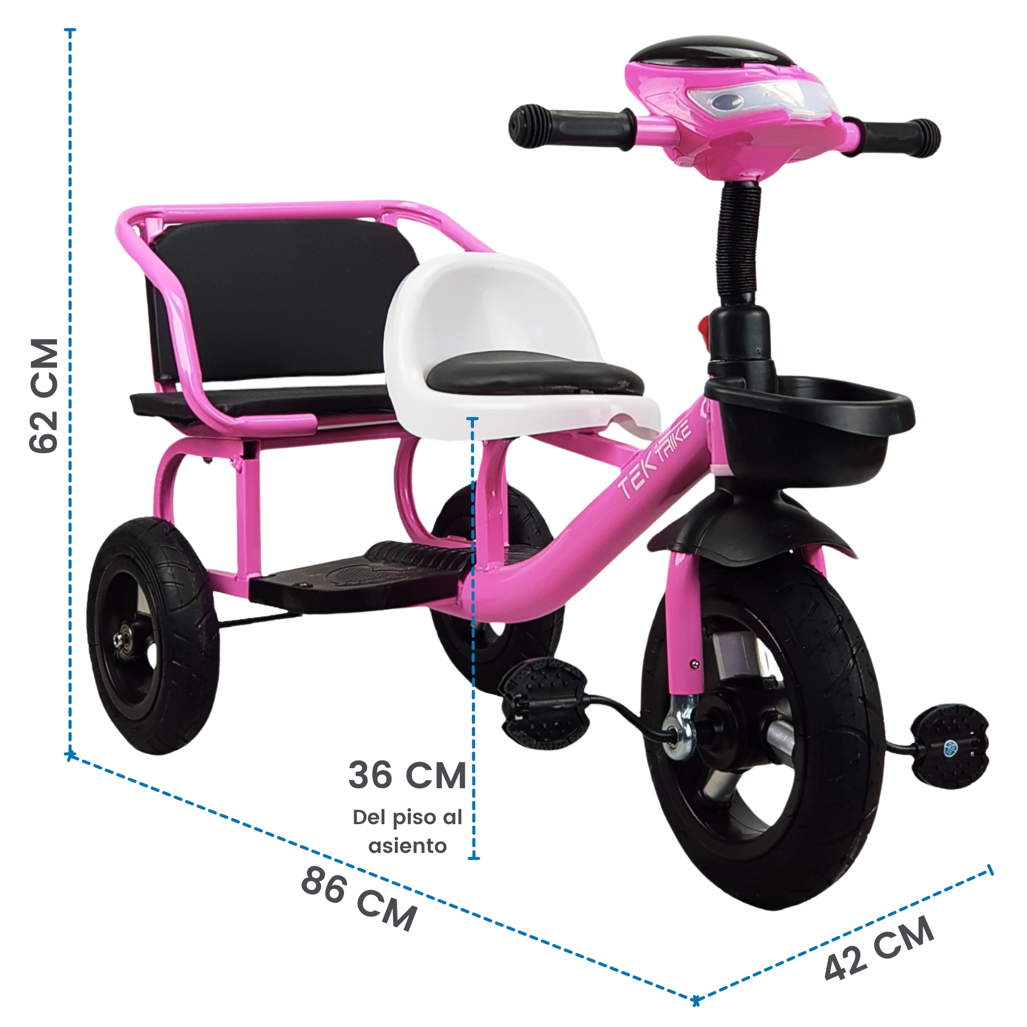 Triciclo para Niños Llantas Goma Rellenas, Con Luz y Sonido - Rosa.