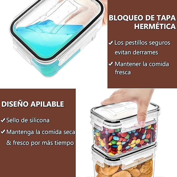 Juego de 24 Recipientes Herméticos para Almacenar Alimentos con Tapa Hermética Incluye Plumón y Cucharas Medidoras, Recipientes Sin BPA para Almacenar Alimentos Cereales Azúcar Pasta Harina Cereales