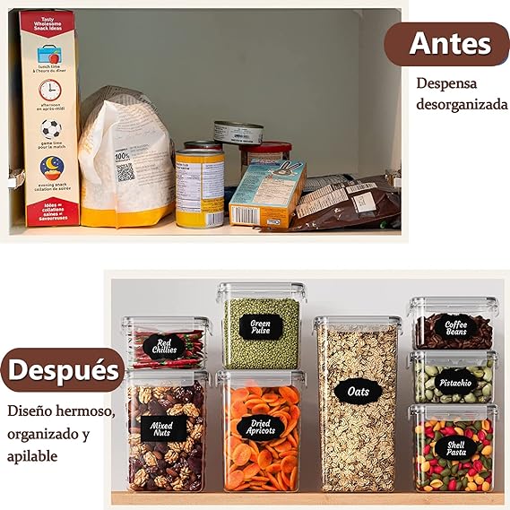 Juego de 24 Recipientes Herméticos para Almacenar Alimentos con Tapa Hermética Incluye Plumón y Cucharas Medidoras, Recipientes Sin BPA para Almacenar Alimentos Cereales Azúcar Pasta Harina Cereales