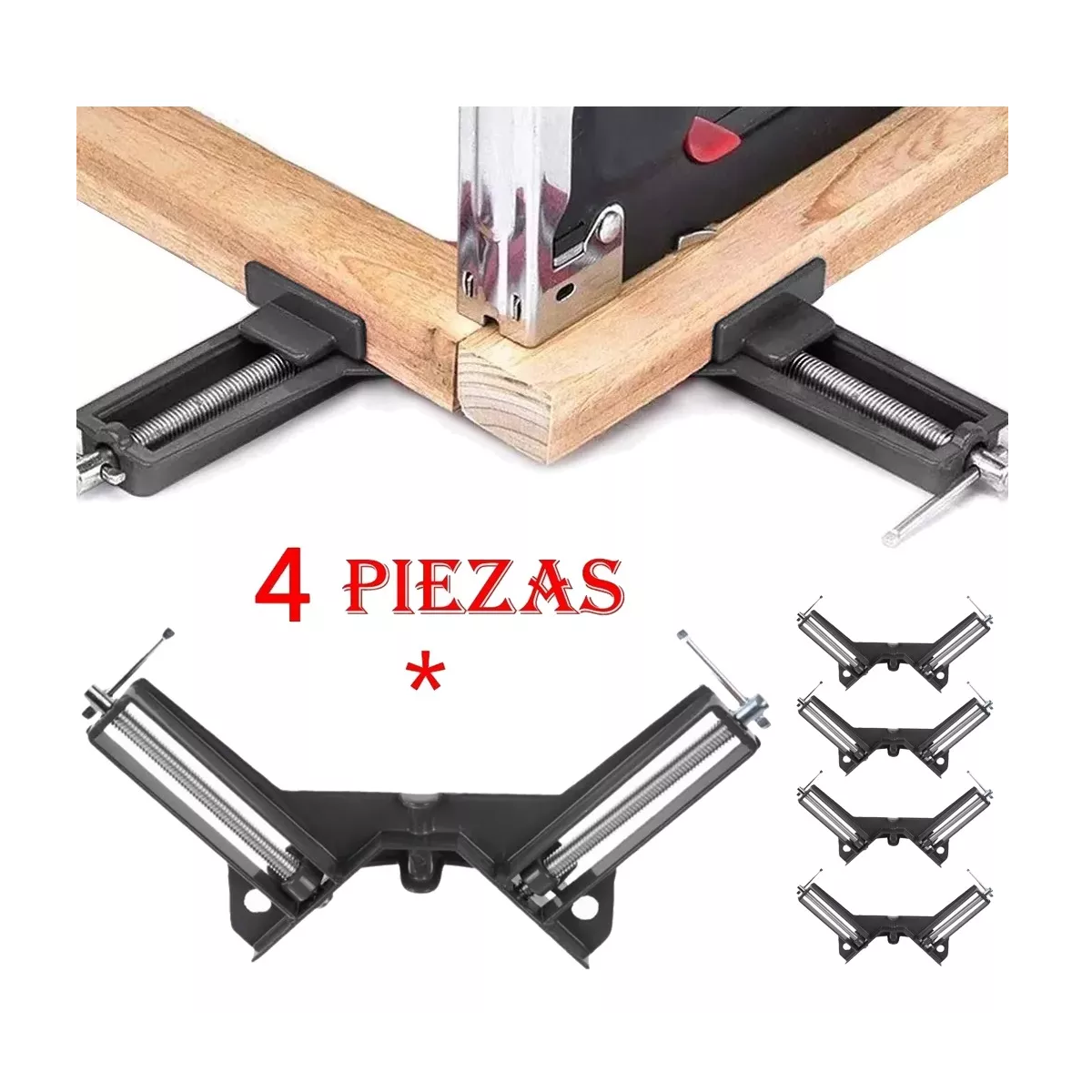 Set Prensa Esquinera Carpinteria 90 Grados Herreria 4pcs Negro