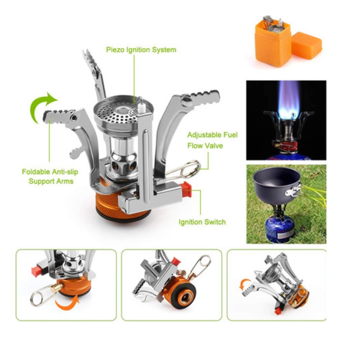 "Juego De Utensilios De Cocina Para Acampar Al Aire Libre Gris con Verde "