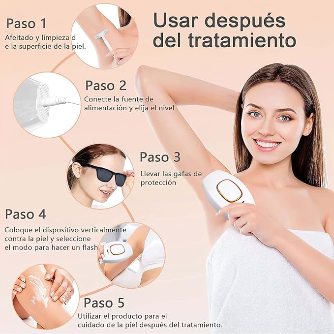 A Yostyle IPL Depiladora de Luz Pulsada, Flashes Depilación Láser para Mujeres, 5 Nivel de Energía, Sistemas de Depilación Dispositivo Profesional Indolora, para Piernas, Cara, Cuerpo, Línea de Bikini