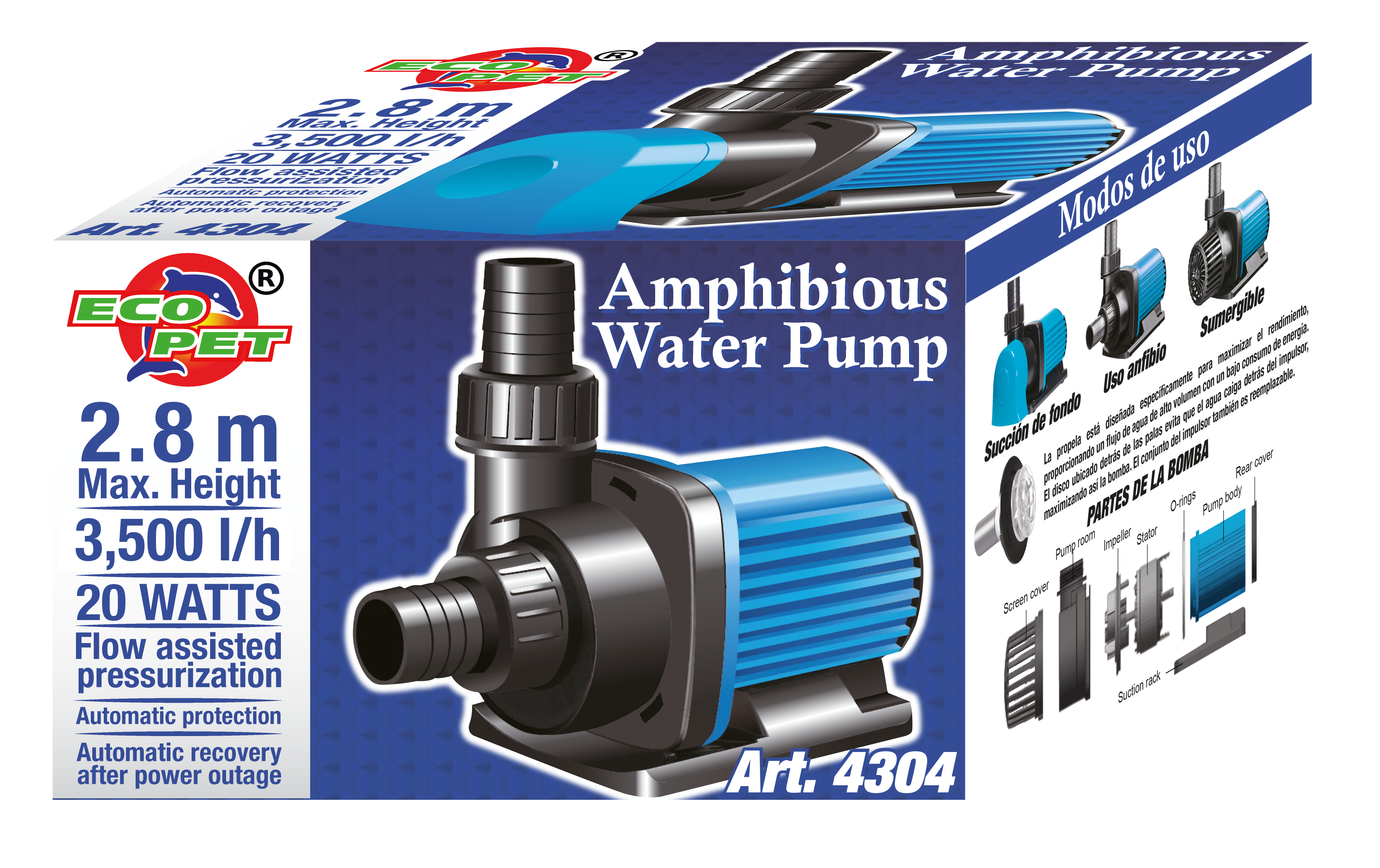 Bomba Agua Sumergible Anfibia Acuario Fuente Estanque Hidroponía 