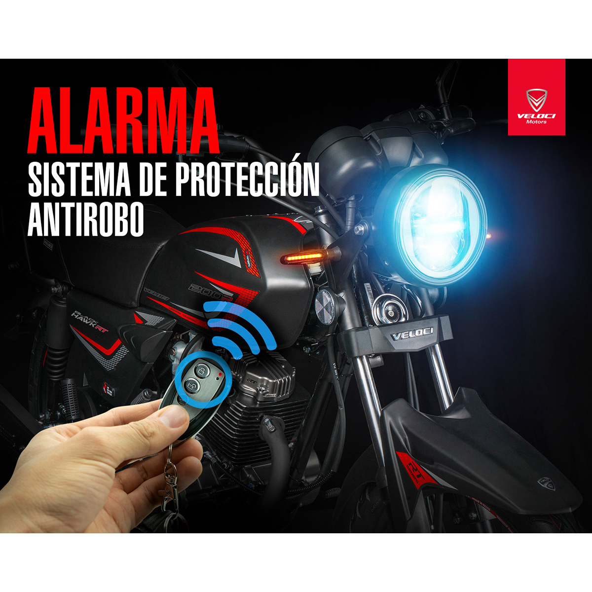 Motocicleta Veloci Balck Hawk RT 200 CC Negro 2024.