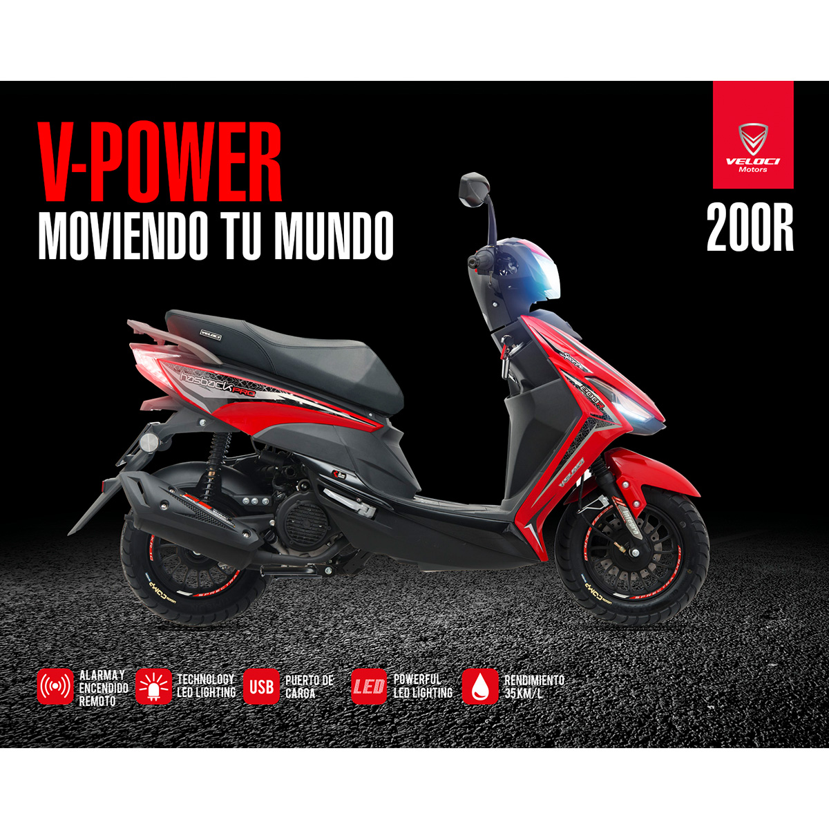 Motocicleta Veloci Hasback Sport 200 CC Rojo 2024