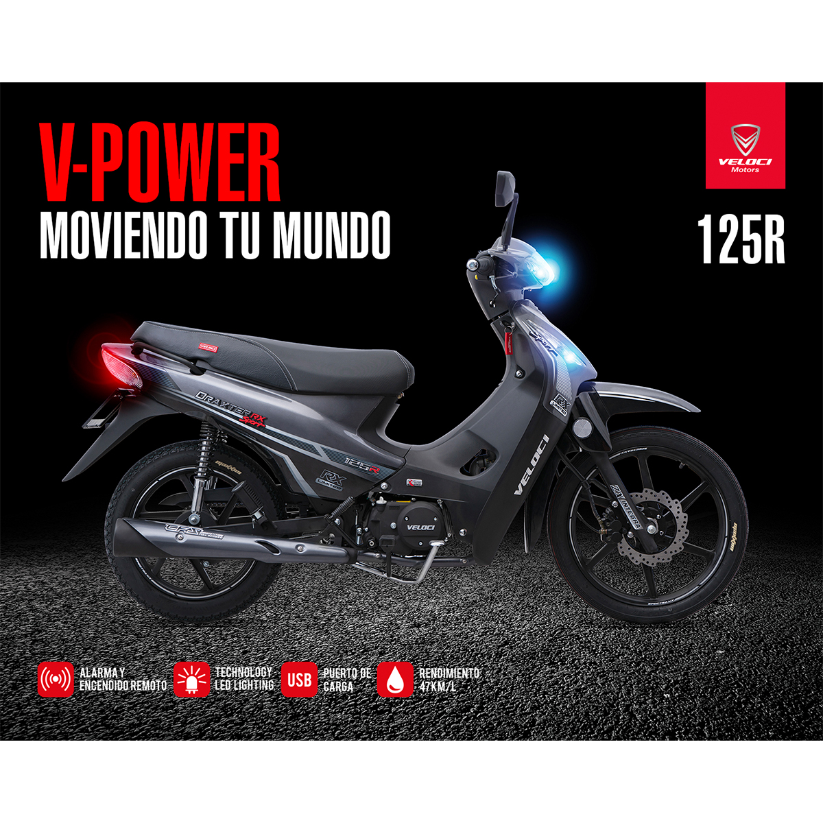 Motocicleta Veloci Draxter RX Sport Limited 125 CC Plata 2024