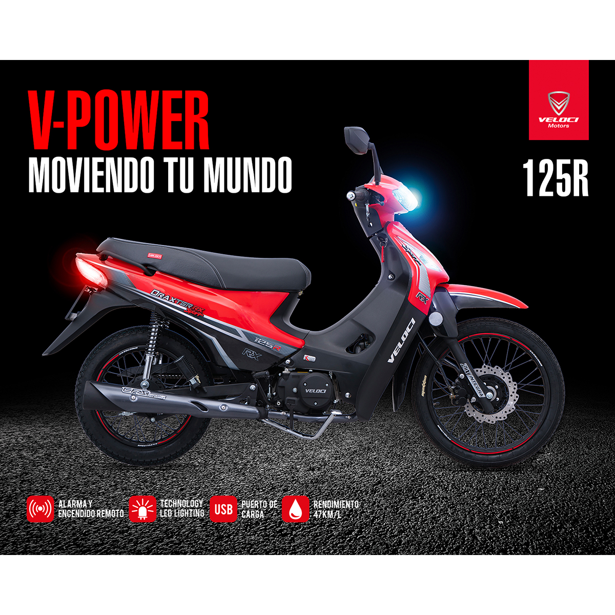 Motocicleta Veloci Draxter RX Sport 125 CC Rojo 2024