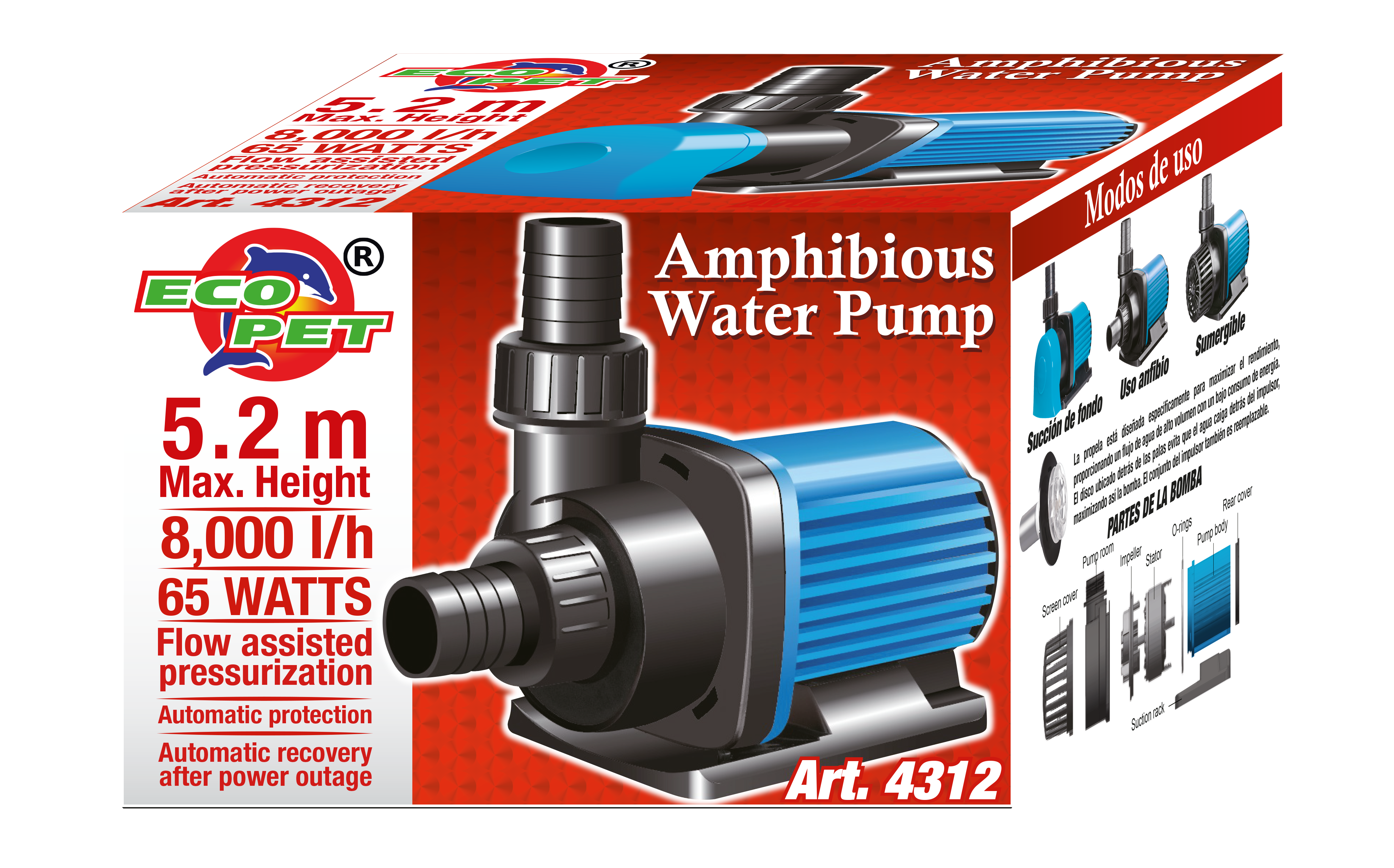 Bomba De Agua Sumergible Acuario Fuente Estanque Hidroponía Amphibius Wáter Pump