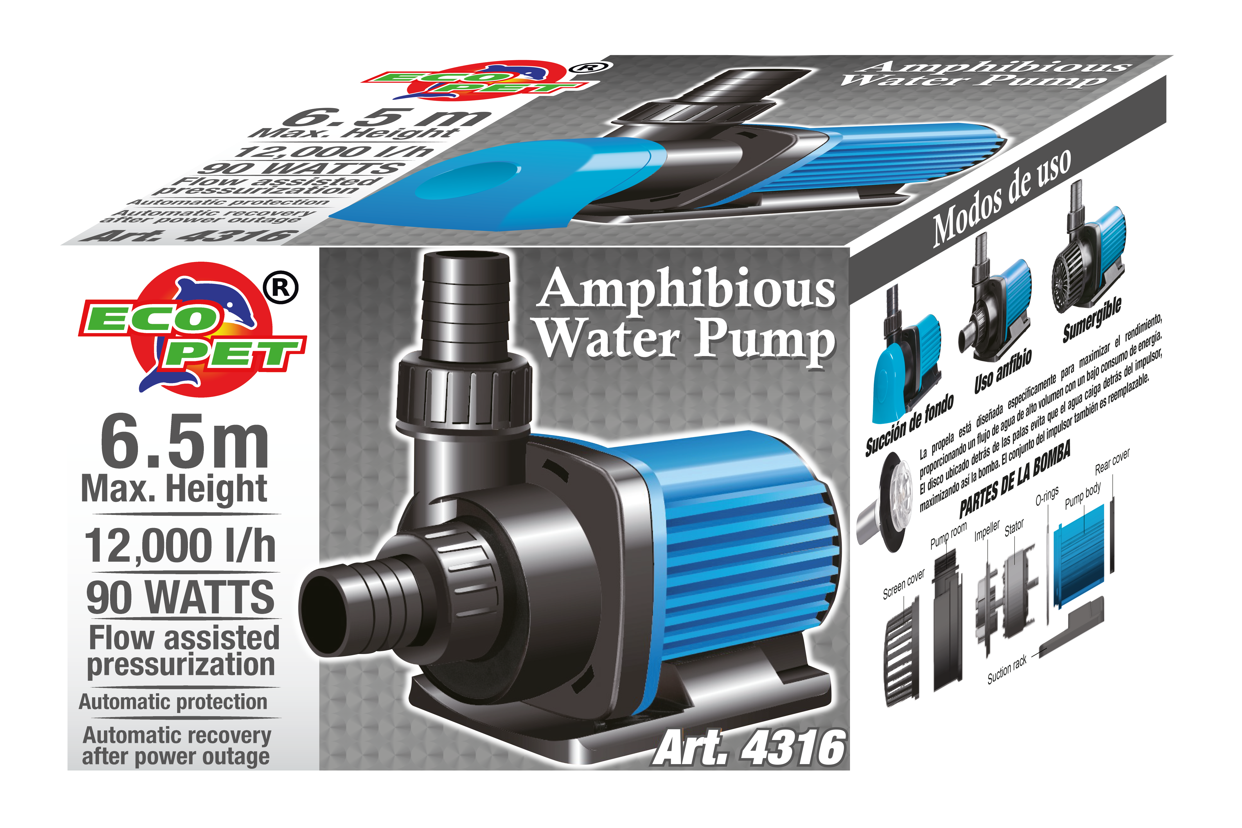 Bomba Agua Sumergible Acuario Fuente Estanque Hidroponía Amphibius Wáter Pump