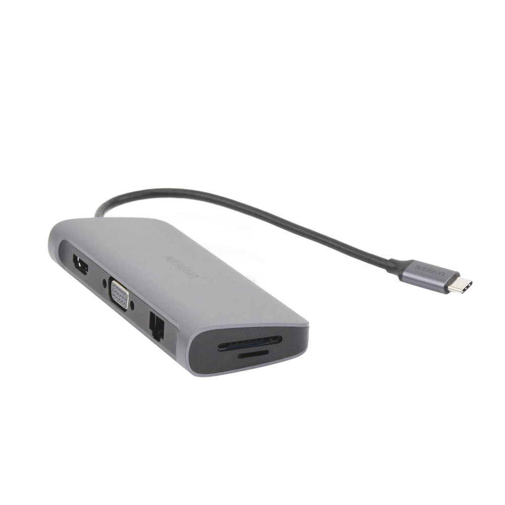 UGREEN Hub USB C 10 en 1, 3 USB-A 3.0 | USB-C PD Carga 100W | HDMI 4K@30Hz | RJ45 (Gigabit Ethernet) | VGA | Lector Tarjeta SD + Micro SD.