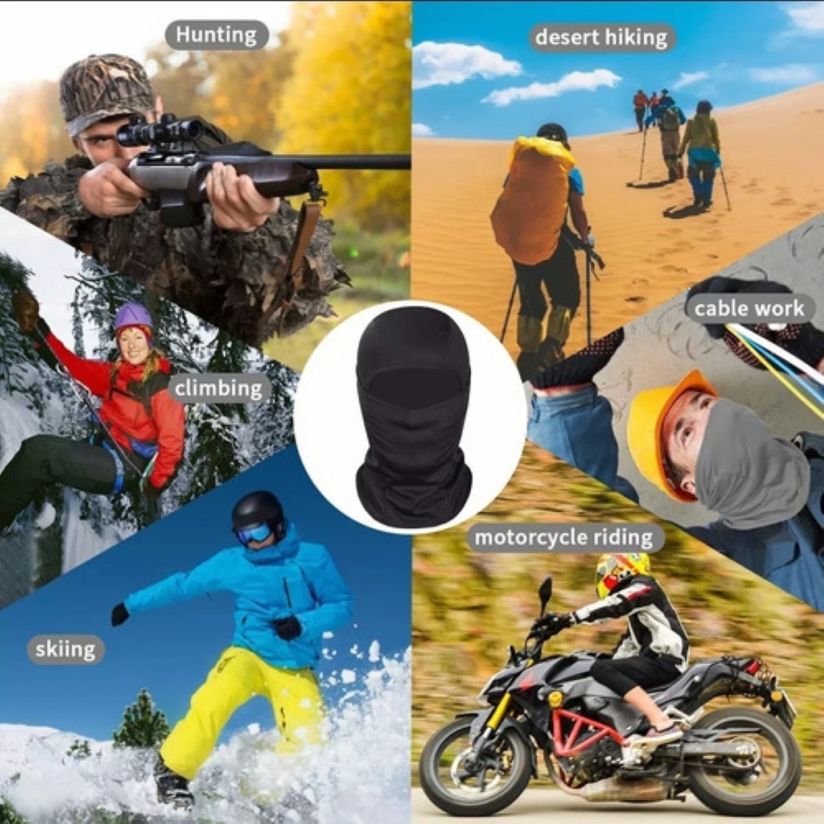 "3 Pcs Balaclava Pasamontañas Militar Táctico Bandana Moto Azul Negro y Gris "