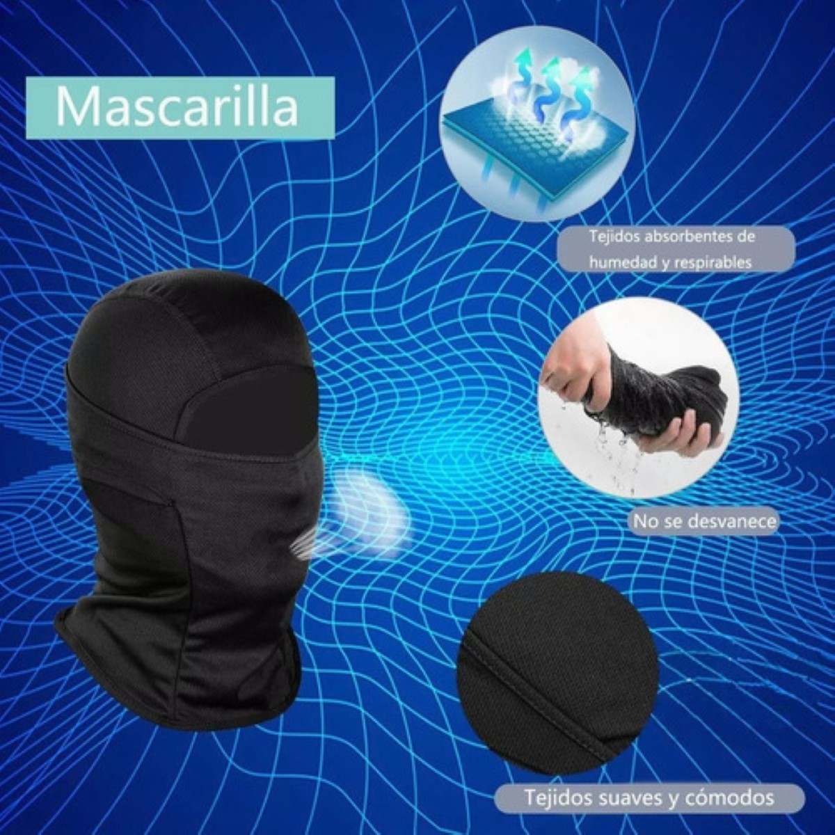 "3 Pcs Balaclava Pasamontañas Militar Táctico Bandana Moto Azul Negro y Gris "