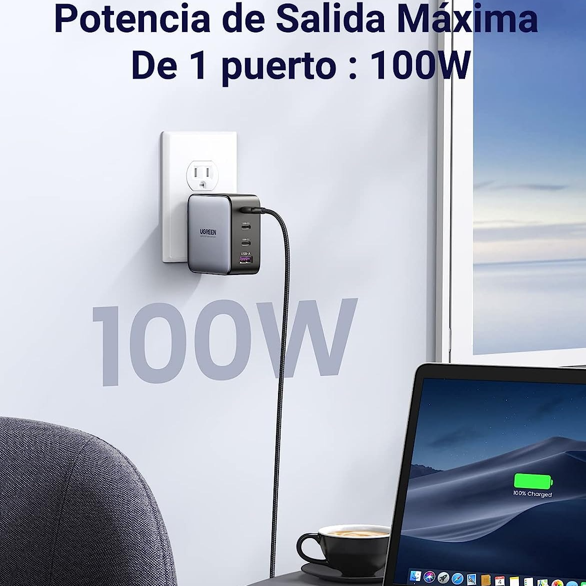 UGREEN GaN X 100W Cargador USB C GAN con 4 Puertos