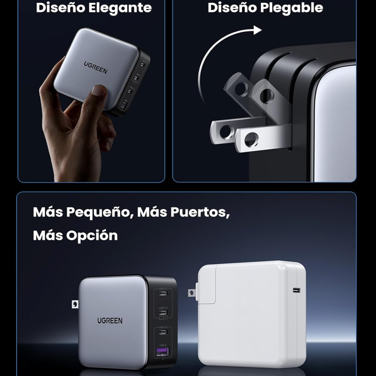 UGREEN GaN X 100W Cargador USB C GAN con 4 Puertos