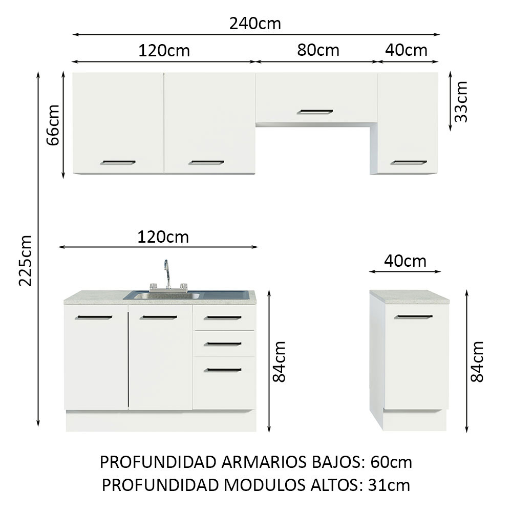 Cocina Integral Modular Luna Madesa 240cm con Acessorios 01.