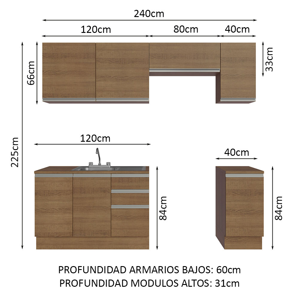 Cocina Integral Modular Luna Madesa 240cm con Acessorios MM.