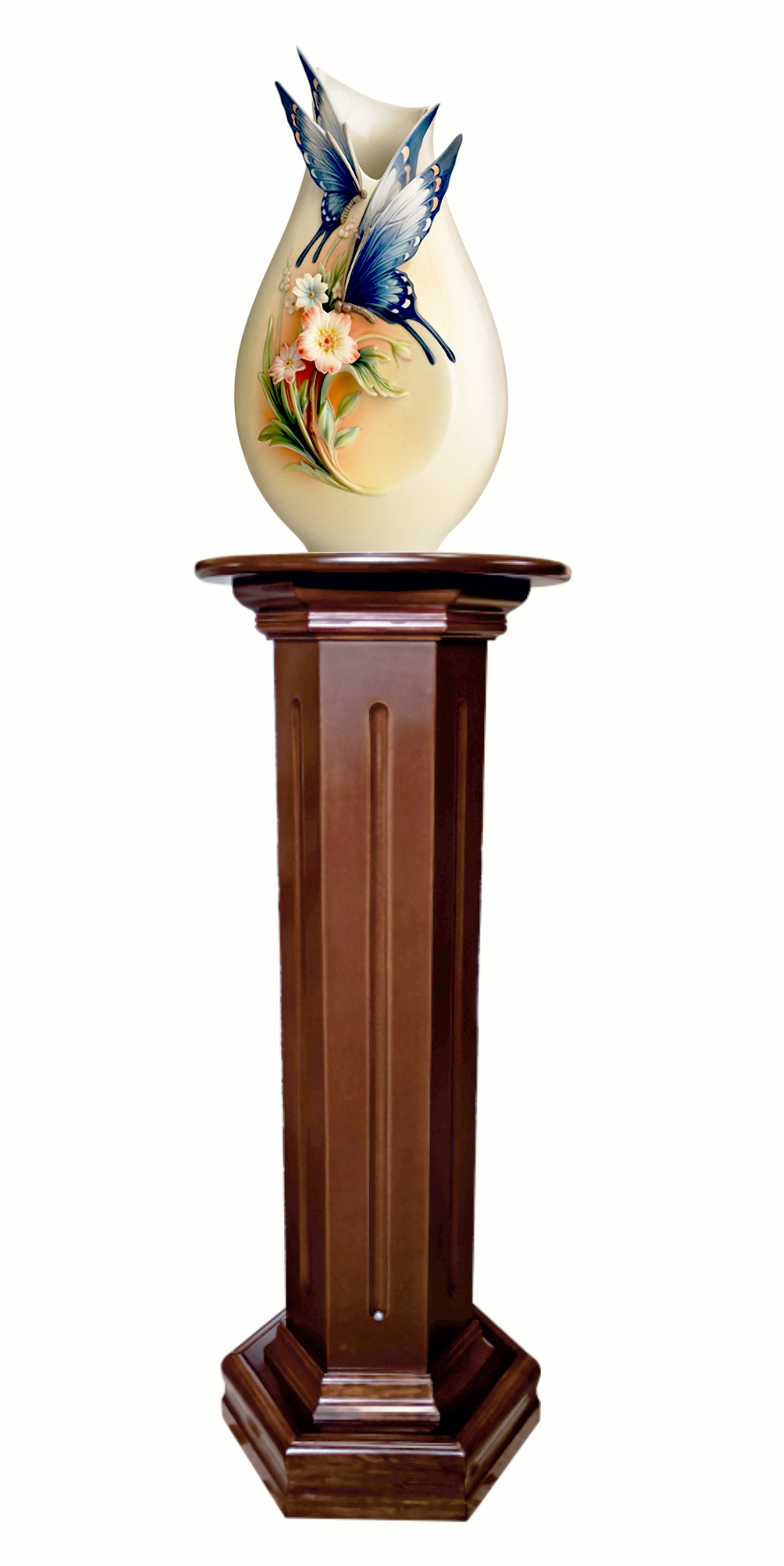 Pedestal Exhibidor de Madera con Base Redonda Modelo Hexagonal….