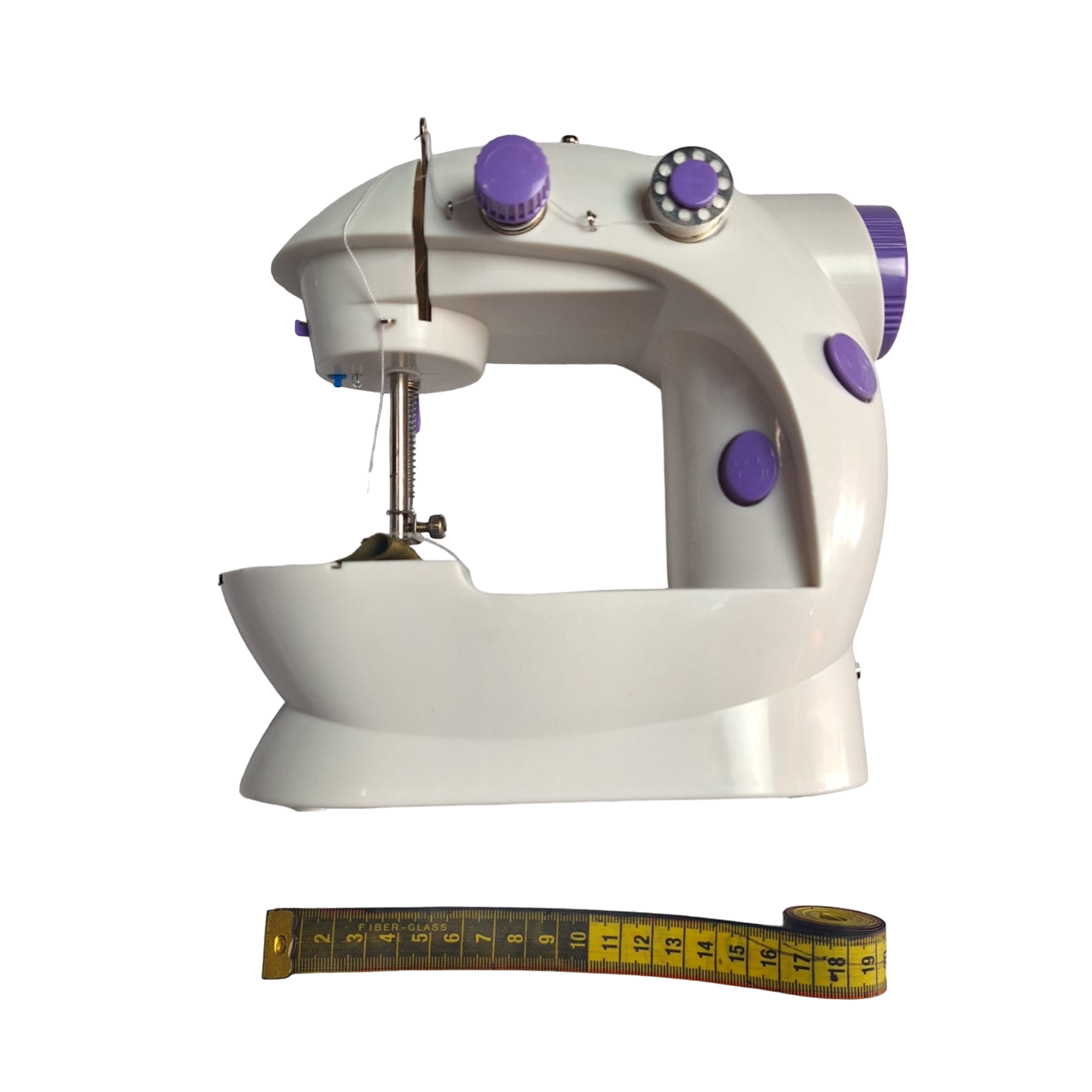 Maquina De Coser Portátil Pequeña Eléctrica De 2 Velocidades Color Blanco Con Morado