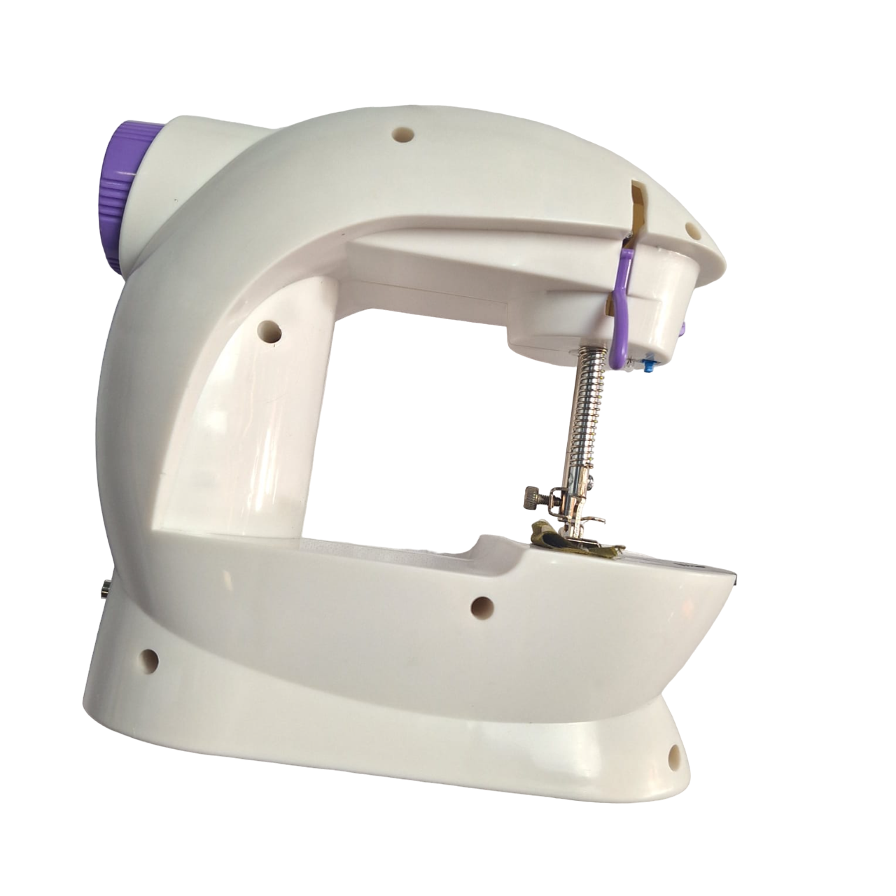 Maquina De Coser Portátil Pequeña Eléctrica De 2 Velocidades Color Blanco Con Morado