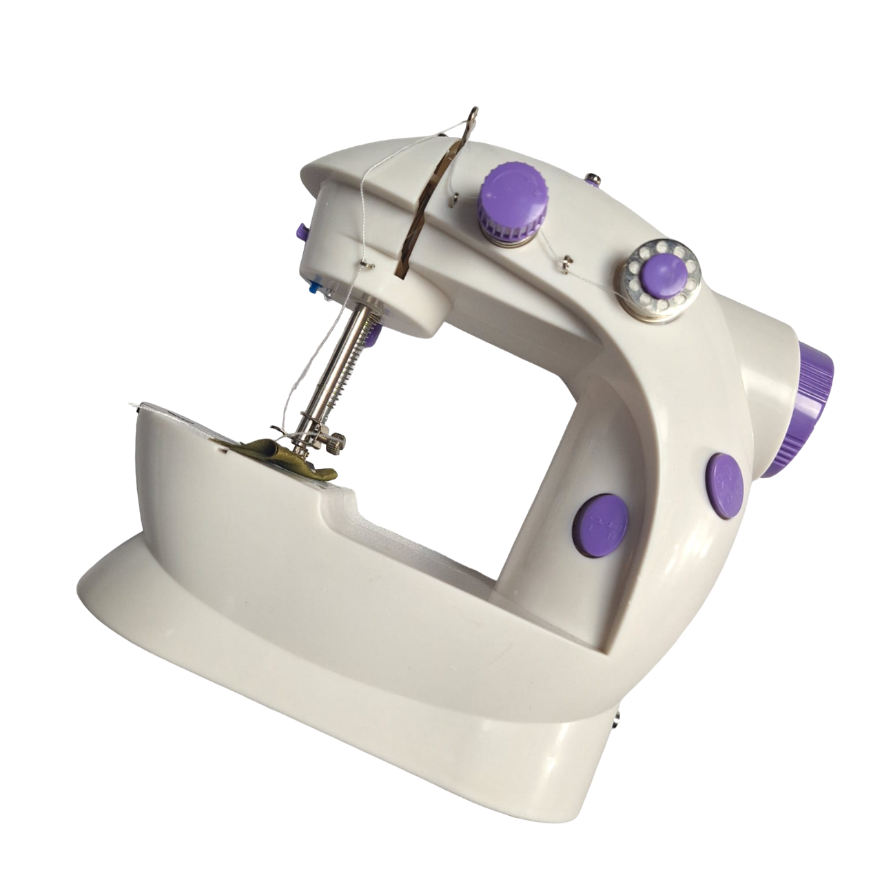 Maquina De Coser Portátil Pequeña Eléctrica De 2 Velocidades Color Blanco Con Morado
