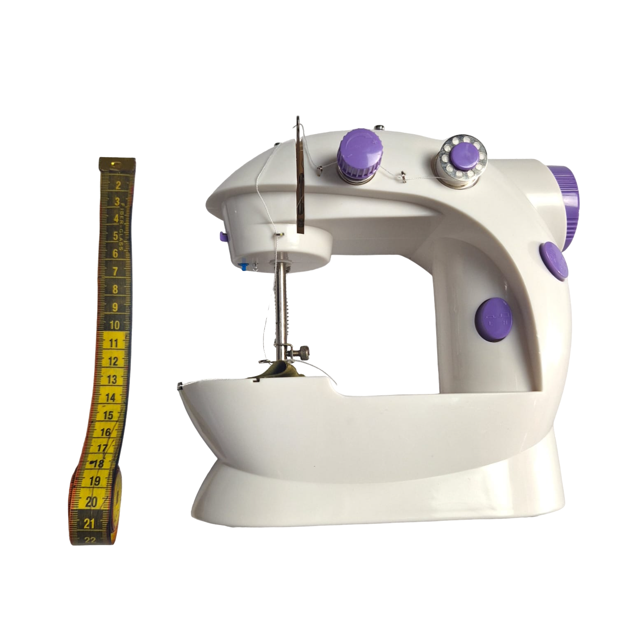Maquina De Coser Portátil Pequeña Eléctrica De 2 Velocidades Color Blanco Con Morado