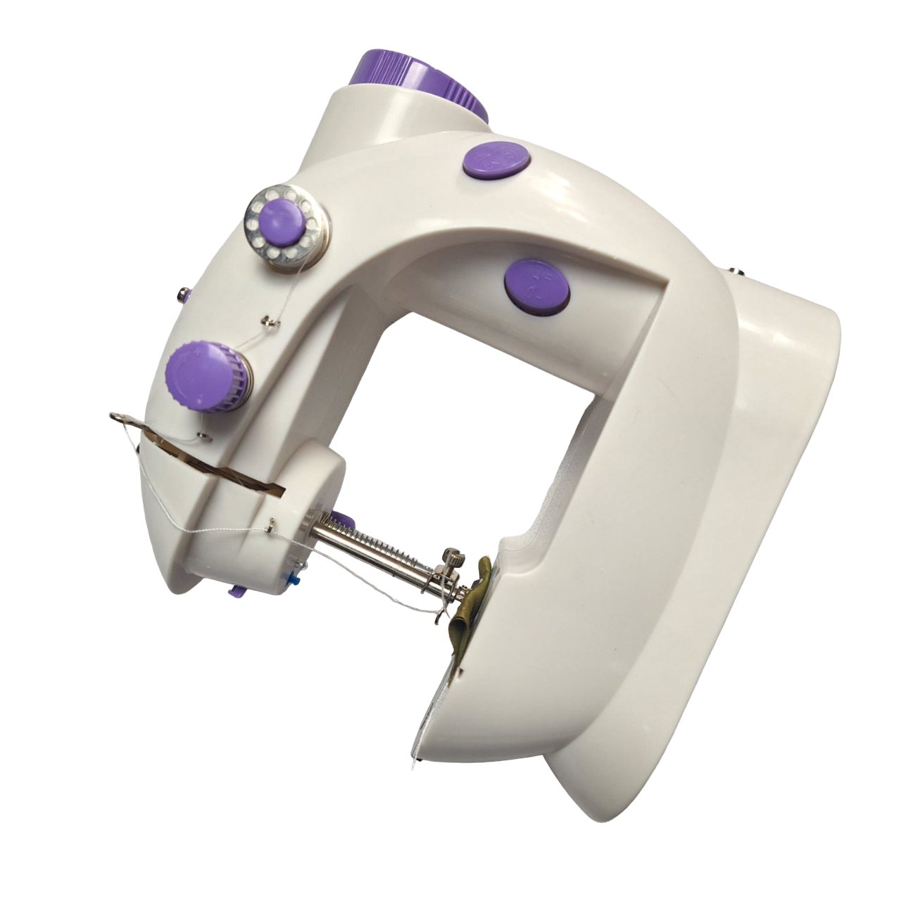 Maquina De Coser Portátil Pequeña Eléctrica De 2 Velocidades Color Blanco Con Morado