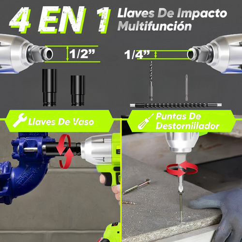 Pistola Impacto Llave Inalámbrica, 2 Batería,taladro,desator