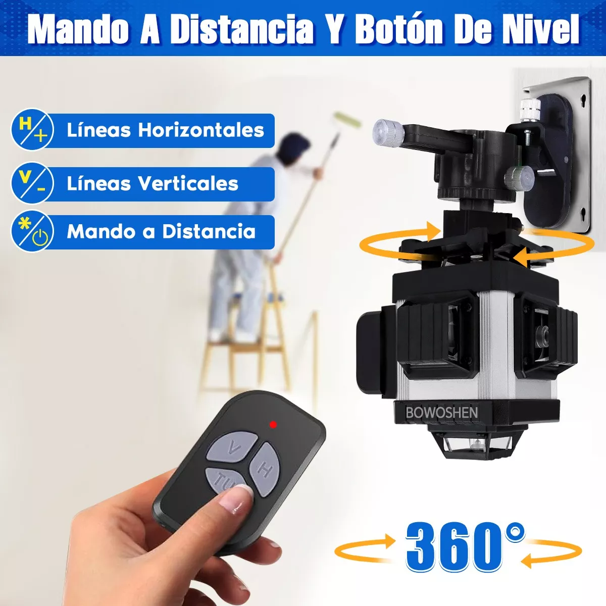 Nivel Láser 16 Líneas Con 2 Baterías Y Control Remoto 360°