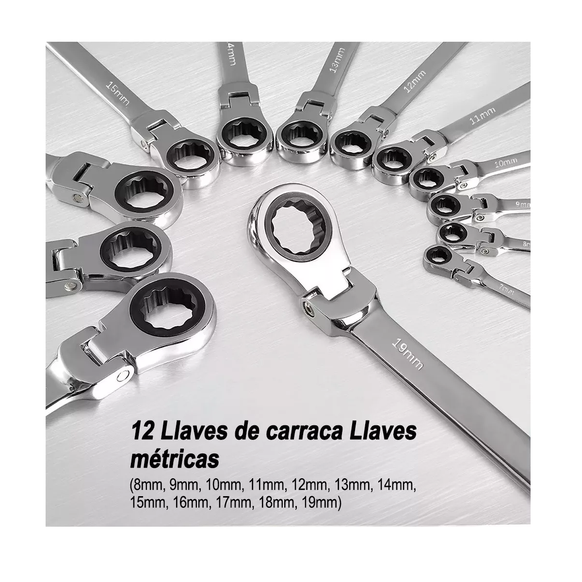 Juego Llave Inglesa Combinada Matraca Ajustable 12pz