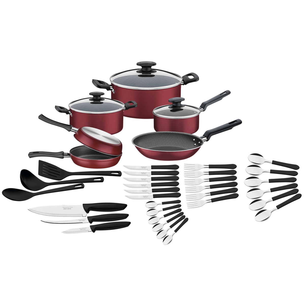 Batería de Cocina Tramontina 20399/779 + Cuchillos + Ollas de Chef 38 Pzas Roja ENDY4