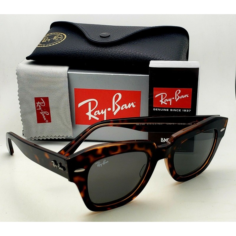 Lentes de sol Ray Ban RB2186 1292B1 State Street Gris Carey Acetato Original