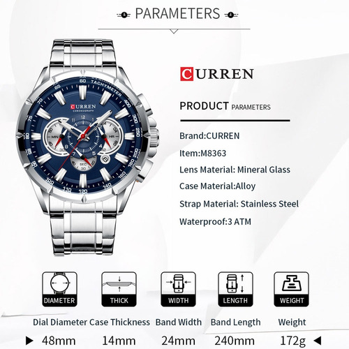 Reloj De Cuarzo Curren 8363 Con Correa De Acero Inoxidable