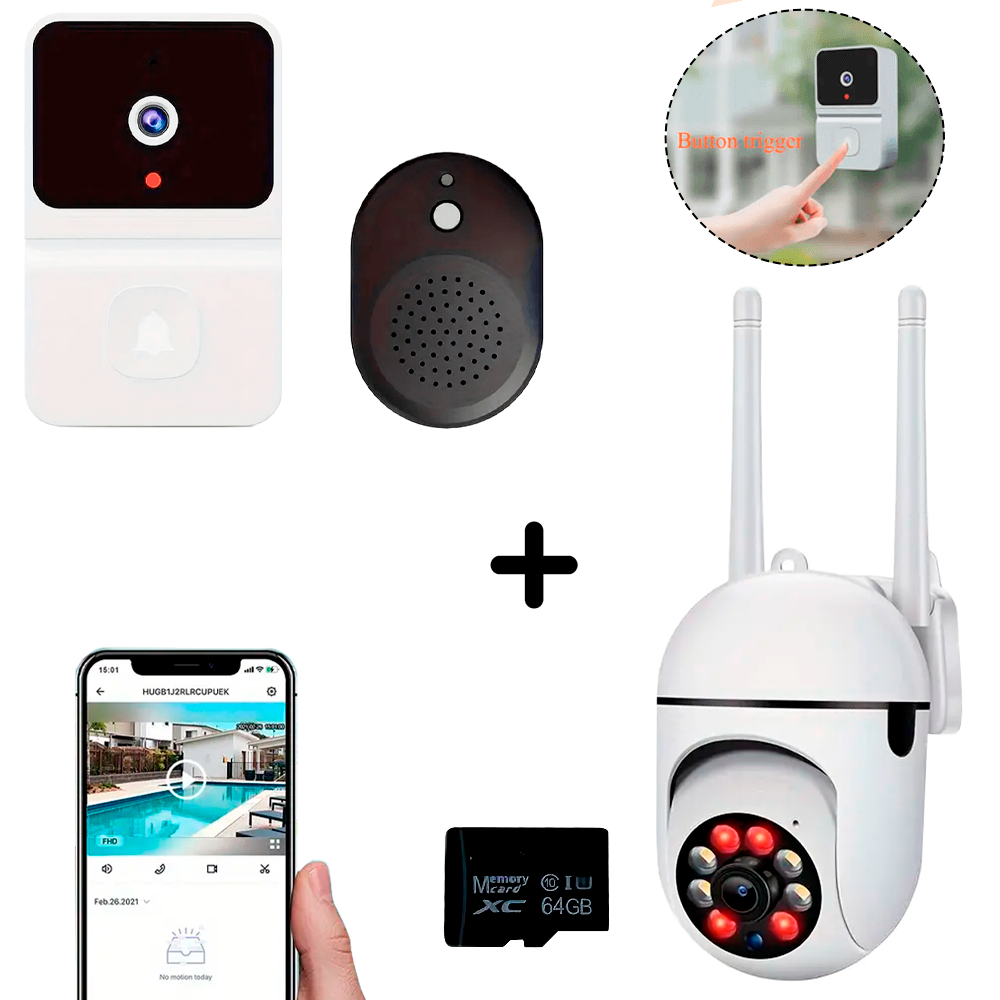 Cámara De Seguridad Wifi Exterior 360 Visión Nocturna 5g ConTarjeta de 64 GB Mas Timbre Inteligente 2 En 1 Con Cámara De Video.