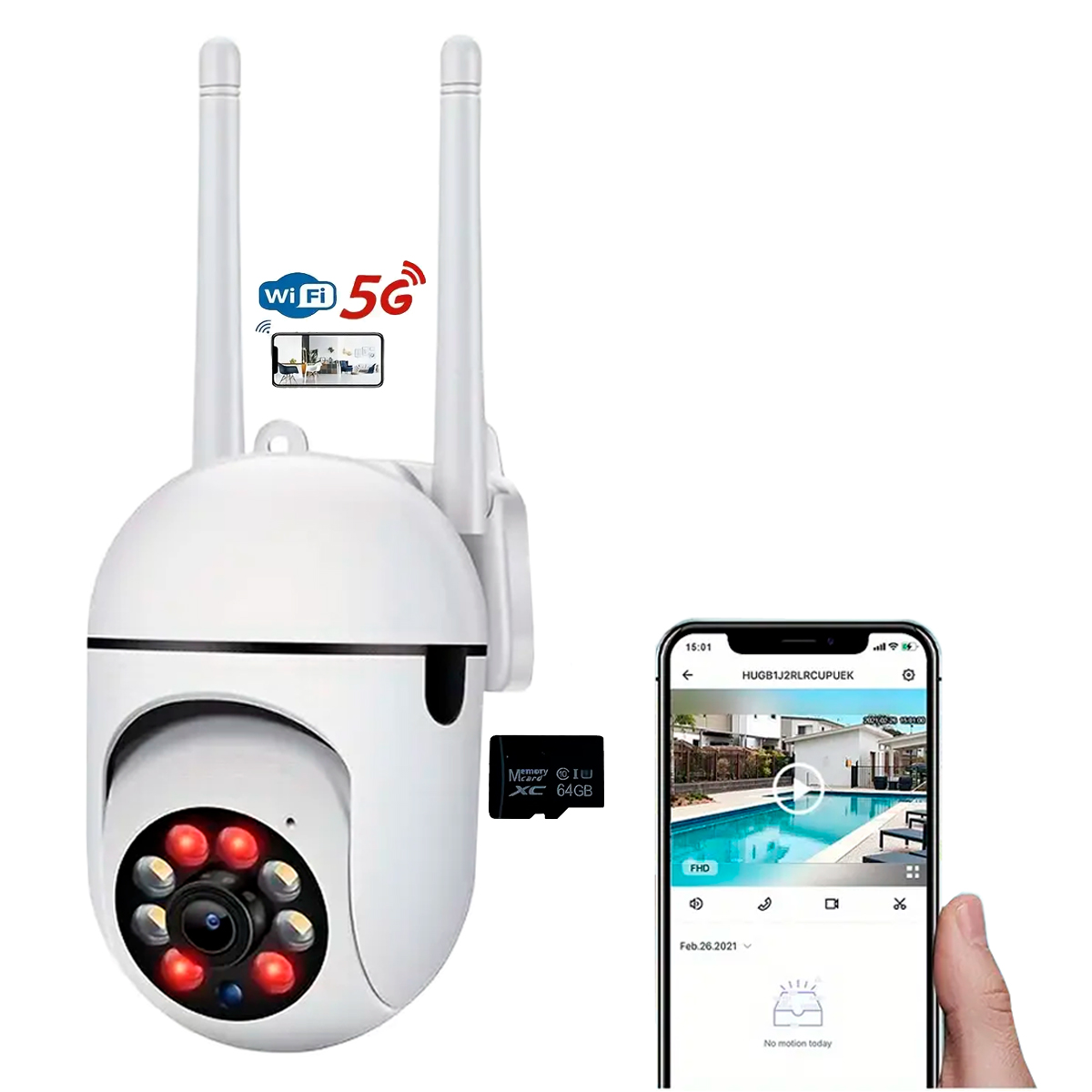 Cámara De Seguridad Wifi Exterior 360 Visión Nocturna 5g ConTarjeta de 64 GB Mas Timbre Inteligente 2 En 1 Con Cámara De Video.