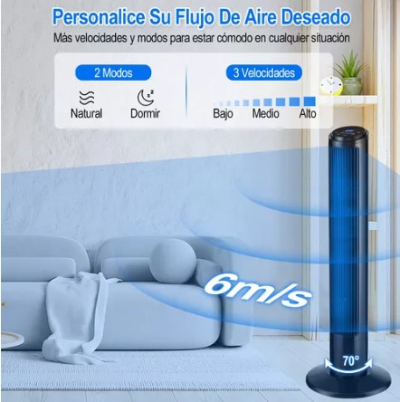 Ventilador De Torre Silencioso Giratorio Con Control Remoto T